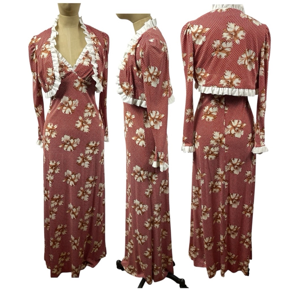 VTG Arjon Maxi Dress 9 Rust Kentucky Derby Cottagecore Long Floral Set Boho Polk